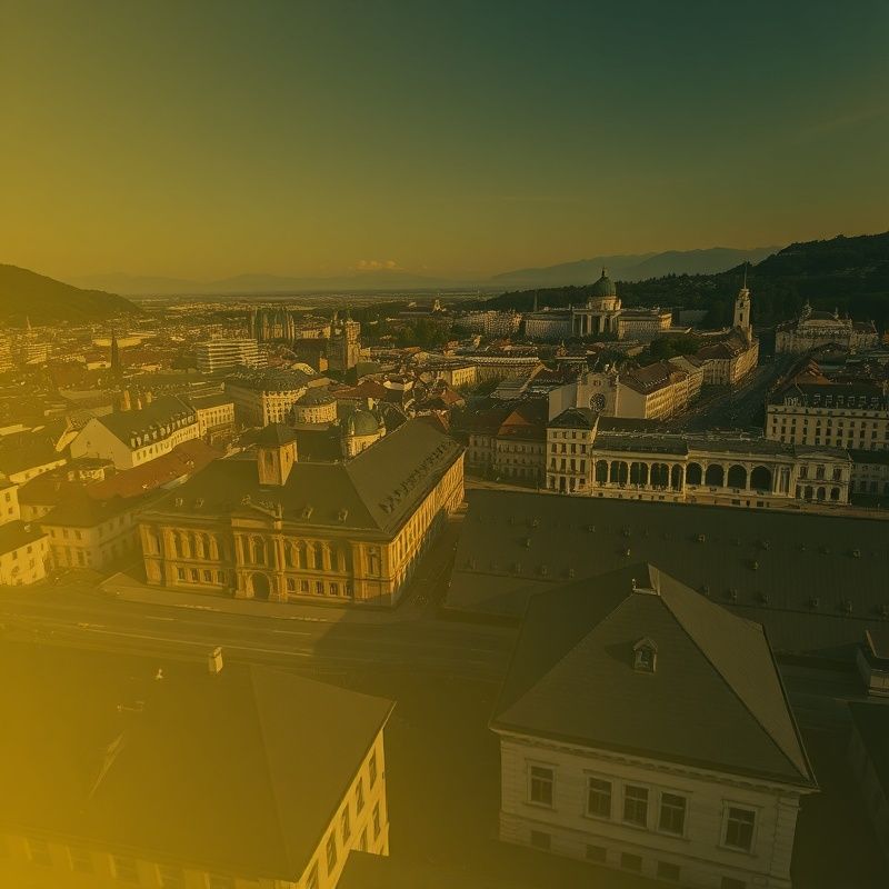 Pogled na center Ljubljane od zgoraj v charcoal-gold odtenkih