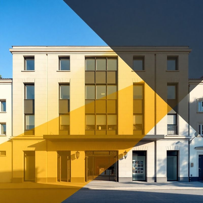 Arhitekturna fasada EU jurisdikcijske pisarne v Ljubljani z geometrijskim prekritjem